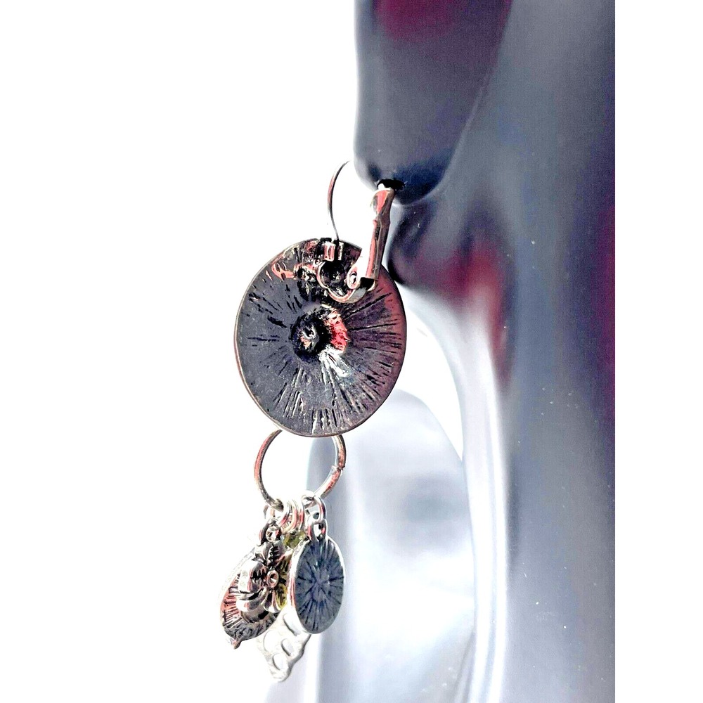 Tribal Celestial Charms Style Silver Tone Amber Dangle Drop Pierced Earrings - Picture 8 of 16
